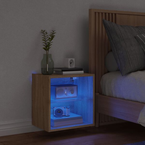 vidaXL Bedside Cabinet Sonoma oak Engineered wood, glass Compact