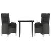vidaXL Patio Dining Set Black PE Rattan Medium Adjustable Armrests