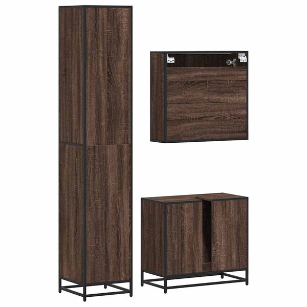 vidaXL Bathroom Furniture Set Brown oak Engineered wood, metal, glass