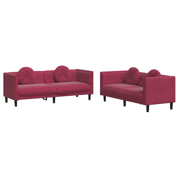 vidaXL 2 Piece Sofa Set with Pillows Wine Red Velvet
