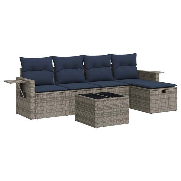 vidaXL 5 Piece Patio Sofa Set with Cushions Gray Poly Rattan