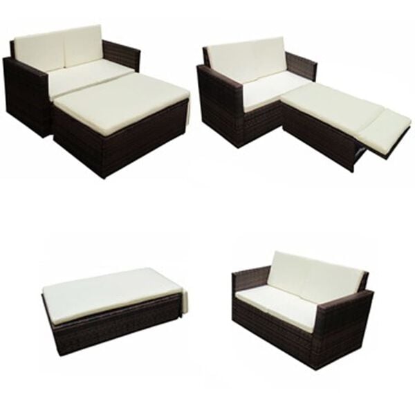 vidaXL Garden Sofa Set Brown Poly Rattan, Powder-Coated Steel Medium