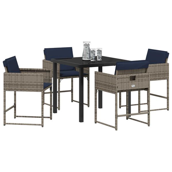 vidaXL Garden Dining Set with Cushion 5 pcs Grey Poly Rattan