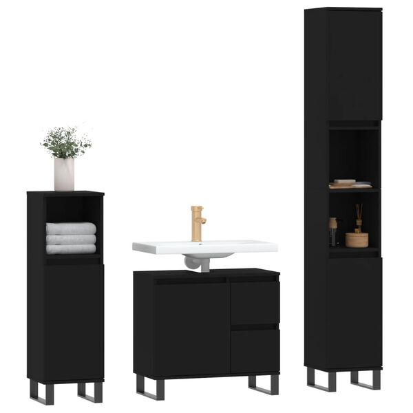 vidaXL Bathroom Furniture Set Black Engineered wood, iron Regular