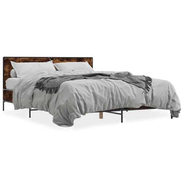 vidaXL Bed Frame Smoked oak Engineered wood, metal, plywood slats Double