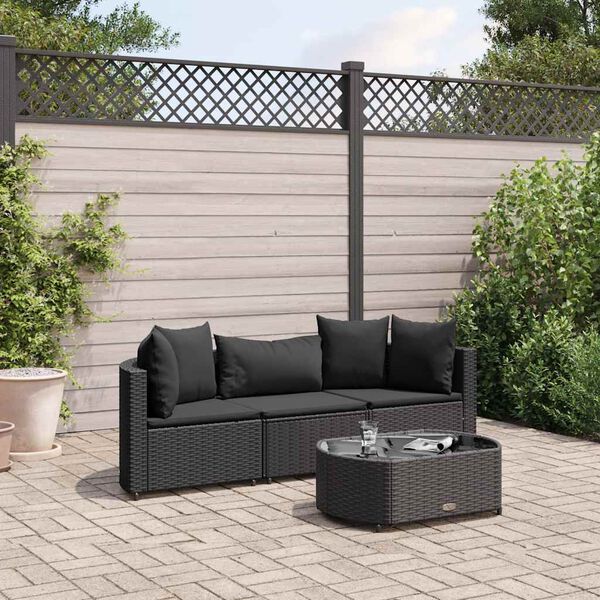 vidaXL Patio Sofa Set Set of 3 Black