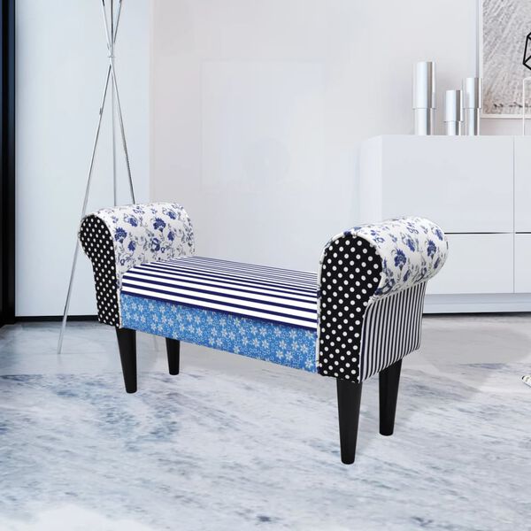 vidaXL Sofa Bench Blue and White Cotton and Polyester Standard Pattern