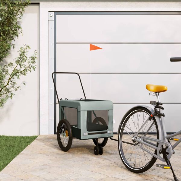 vidaXL Pet Bike Trailer Grey and Black Oxford Fabric, Iron, PVC Medium