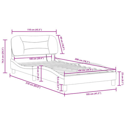 Technical diagram with dimensions of bed and mattress layout.