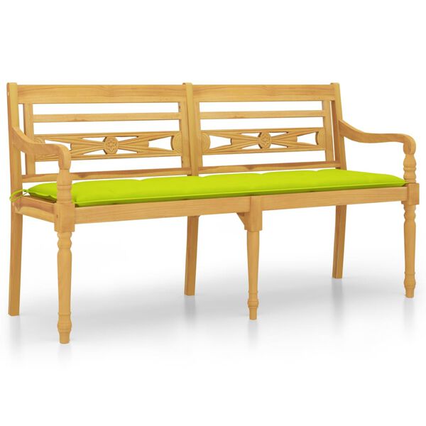 vidaXL Batavia Bench with Bright Green Cushion 59.1 " Solid Wood Teak