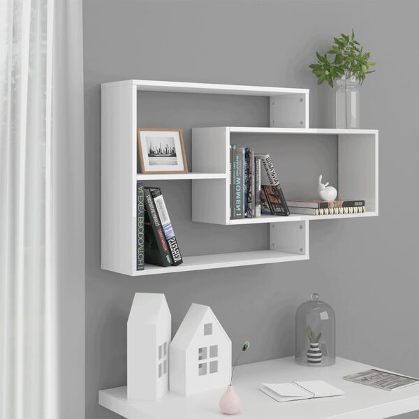 vidaXL Wall Shelf Glossy white Engineered wood Medium Wall-mounted