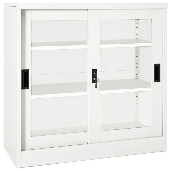 vidaXL Sliding Door Cabinet White Steel Medium Locks