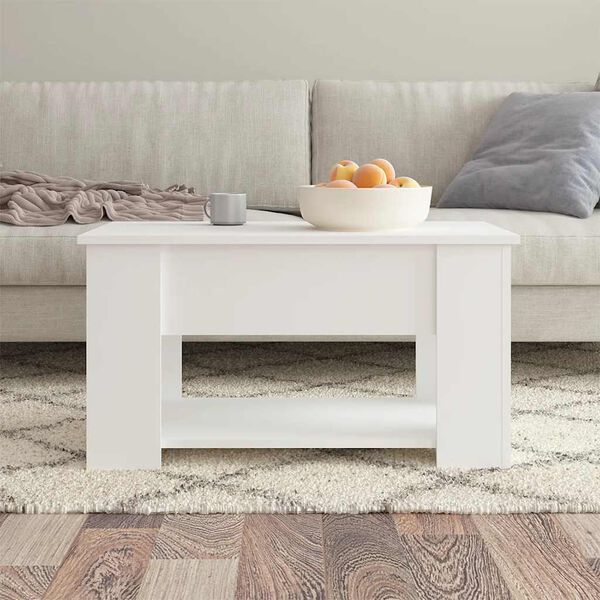 vidaXL Coffee Table White Engineered Wood Medium Height-Adjustable