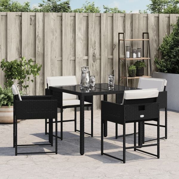 vidaXL Garden Chair Set of 4 Black PE rattan, powder-coated steel Medium