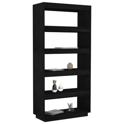 vidaXL Book Cabinet/Room Divider Black 31.5"x13.8"x65.7" Solid Wood Pine