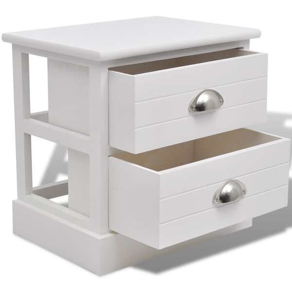 vidaXL Bedside Cabinet Set of 2 White Paulownia wood + MDF + plywood