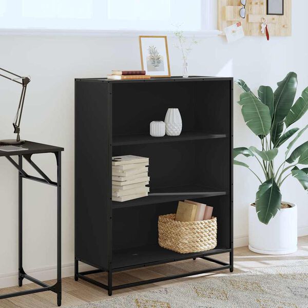 vidaXL Book Cabinet Black Engineered wood, Metal Medium Book Cabinet