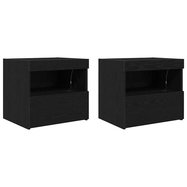 vidaXL Bedside Cabinet 2 pcs Black Oak 19.69 x 15.75 x 17.72 in