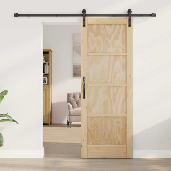 vidaXL Sliding Door Natural and Black 28.94 x 78.15 in Solid Pine Wood
