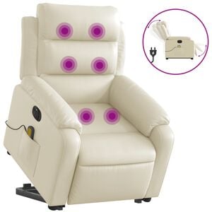 vidaXL Electric Stand up Massage Recliner Chair Cream Faux Leather