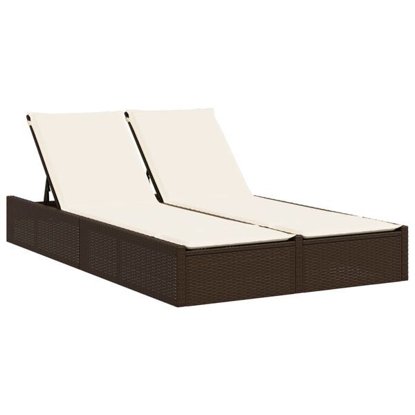 vidaXL Double Sun Lounger with Cushions Brown Poly Rattan