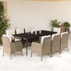 vidaXL 9 Piece Patio Dining Set with Cushions Beige Poly Rattan