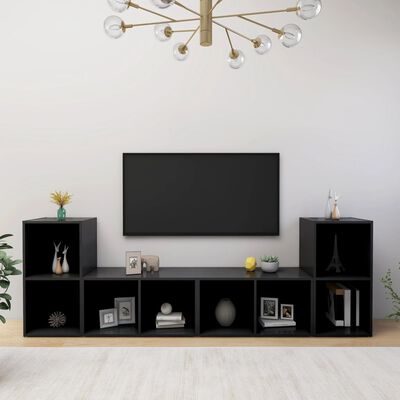 vidaXL TV Cabinets 4 pcs Black 28.3"x13.8"x14.4" Chipboard