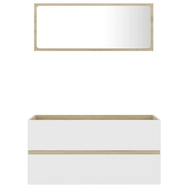 vidaXL Bathroom Furniture Set White and Sonoma Oak Engineered Wood