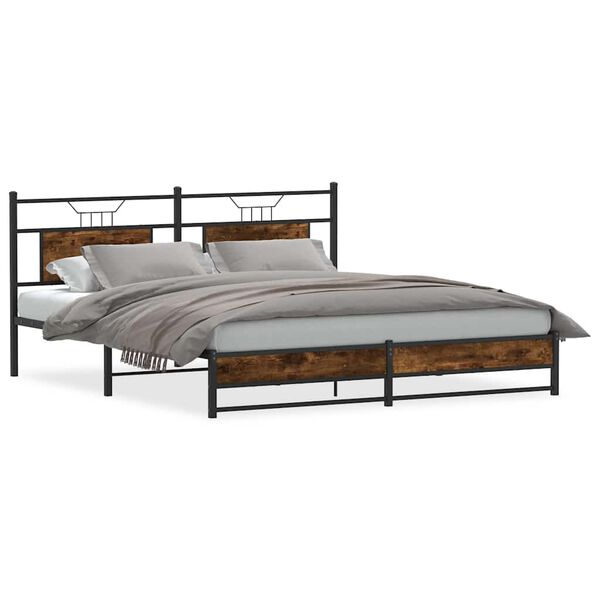 vidaXL Bed Frame Smoked Oak Steel, Engineered Wood Super King Bed Frame