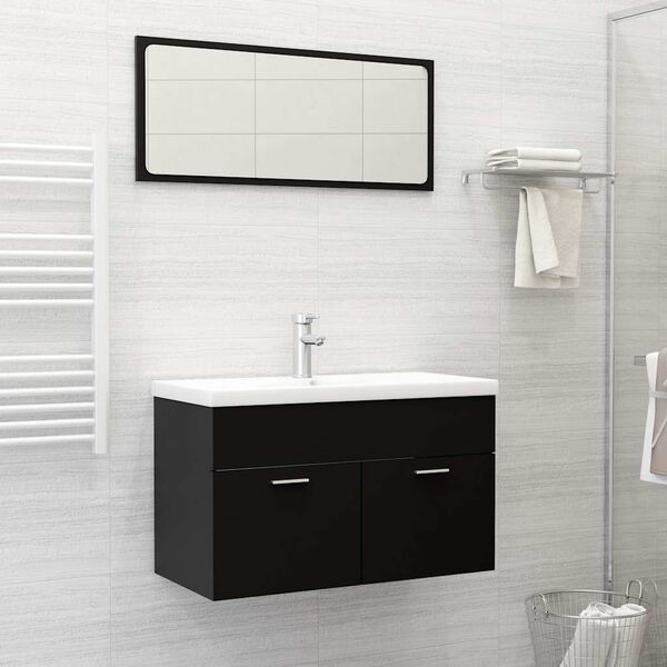 vidaXL Bathroom Furniture Set Black Engineered Wood, Acrylic Medium