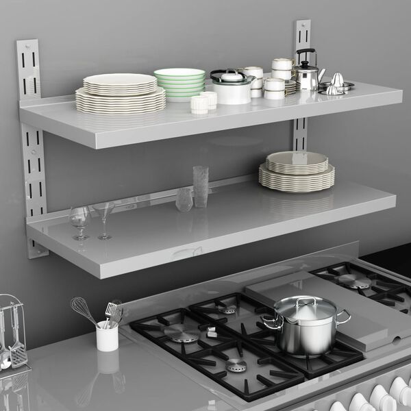 vidaXL Floating Wall Shelf Silver Stainless Steel 47.2 in x 11.8 in