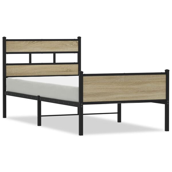vidaXL Bed Frame Sonoma Oak Steel, Engineered Wood Twin Bed Frame