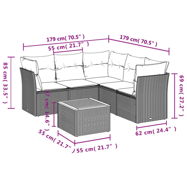 vidaXL Garden Sofa Set Beige, Light Grey, Brown PE rattan 6 Piece