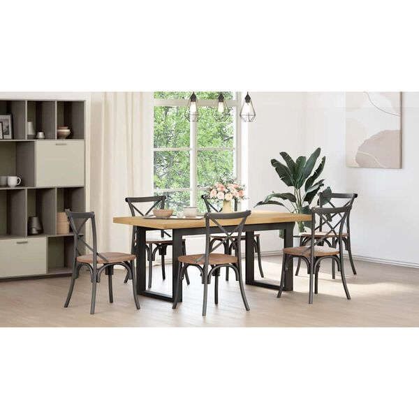 vidaXL Dining Table Natural and Black Solid pine wood 70.9 x 35.4 in