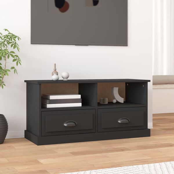 vidaXL TV Cabinet Black Engineered Wood Medium TV Cabinet Rectangular