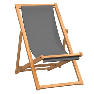 vidaXL Folding Beach Chair Solid Teak Wood Gray