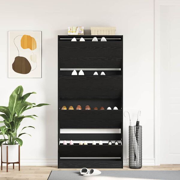 vidaXL Shoe Cabinet Black Oak 31.50 x 8.27 x 64.37 in Engineered Wood