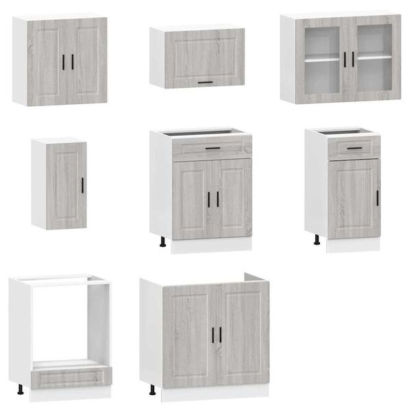 vidaXL Kitchen Cabinet Set Grey Sonoma Engineered wood and glass Large