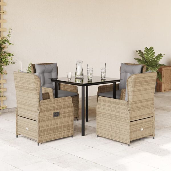vidaXL 5 Piece Patio Dining Set with Cushions Beige Poly Rattan
