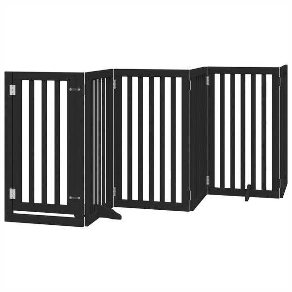 vidaXL Dog Gate Set of 6 Black Solid Poplar wood Foldable Dog Gate