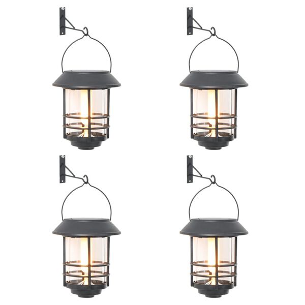 vidaXL Solar Outdoor Wall Lantern Set of 4 Black and transparent
