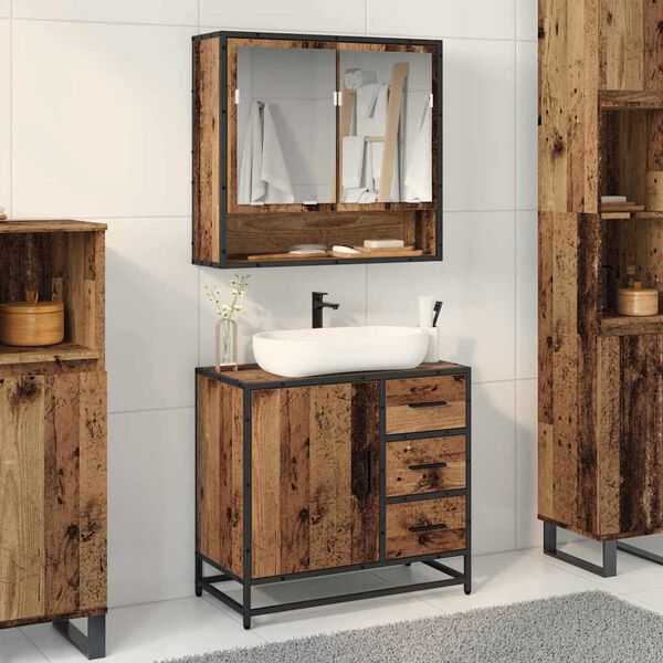 vidaXL Bathroom Cabinet with Drawer Old Wood 25.59 x 12.99 x 23.62 in