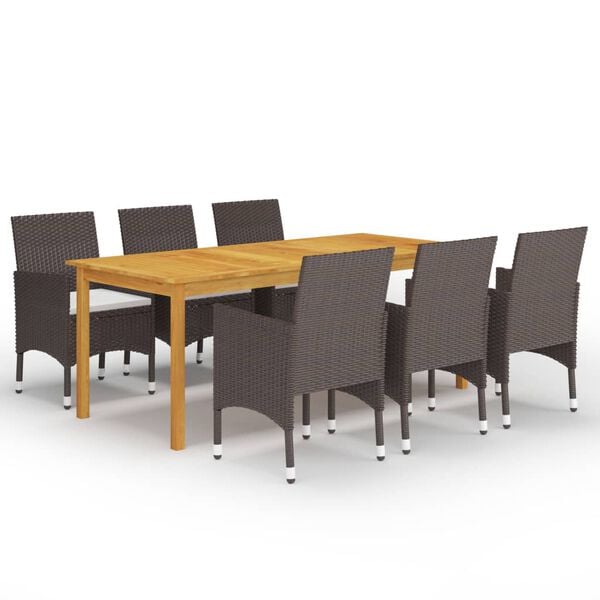 vidaXL Dining Set Brown Solid Acacia wood, PE Rattan, Powder-coated steel
