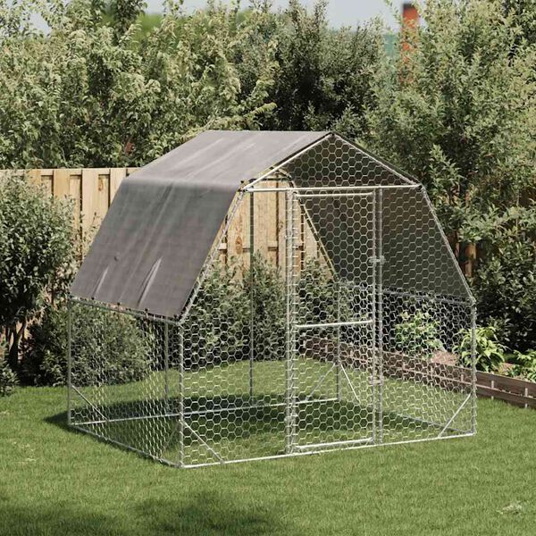 vidaXL Chicken Run Silver Galvanized Steel Large Durable Chicken Run