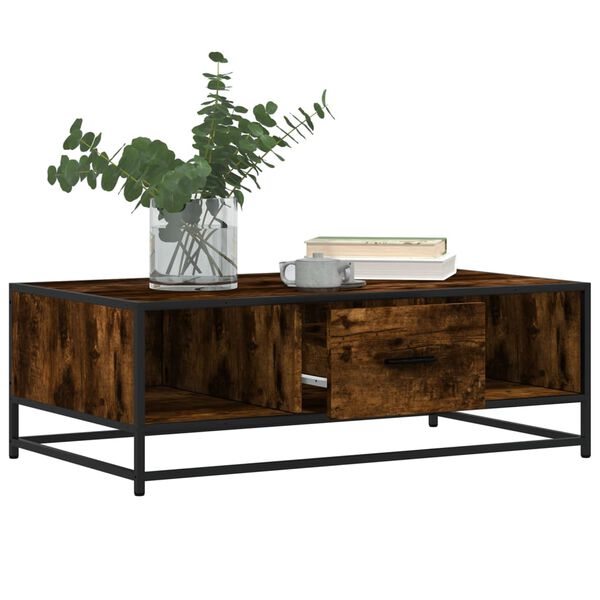 vidaXL Coffee Table Smoked Oak Engineered Wood and Metal Low Profile