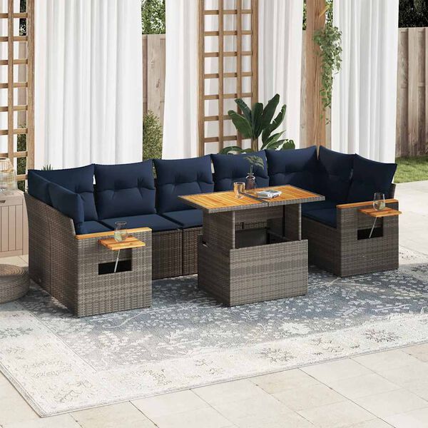 vidaXL 8 Piece Patio Sofa Set with Cushions Gray Poly Rattan
