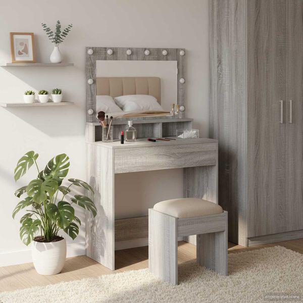 vidaXL Dressing Table with Shelf Grey Sonoma 29.72 x 16.14 x 53.15 in