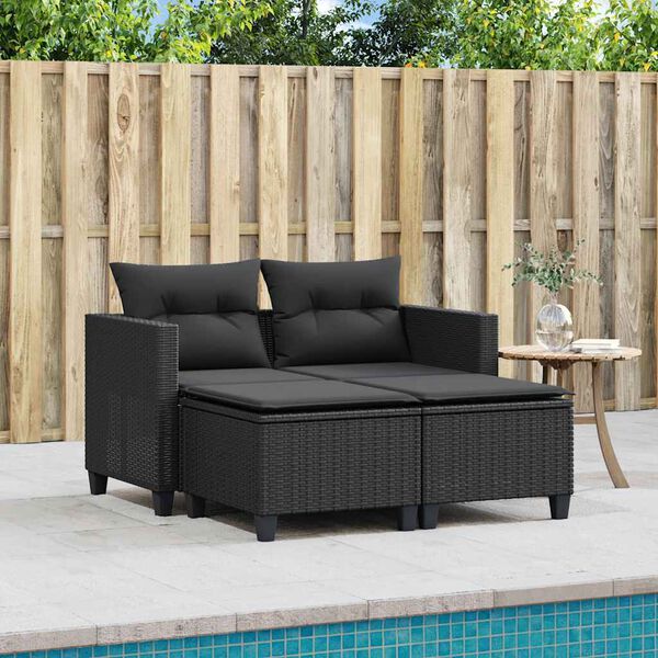 vidaXL Garden Sofa Black Poly Rattan, Powder-Coated Steel 2-seater
