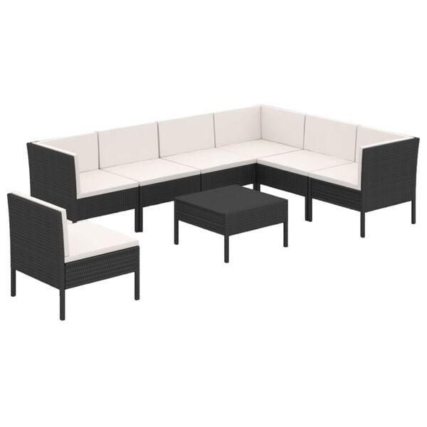 vidaXL Garden Lounge Set Black PE Rattan 8 Piece Set Modular