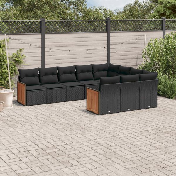 vidaXL Garden Sofa Set Black PE rattan, powder-coated steel Large